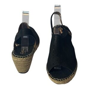 Clarks Artisan Espadrilles Peep Toe Sling Back Wedges Size 10 W Black